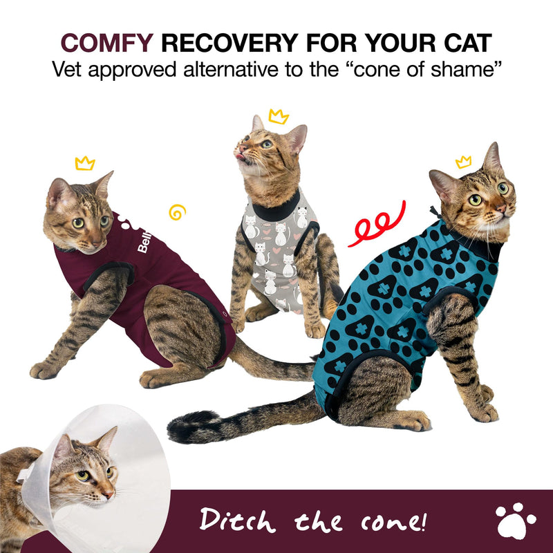 Bellyguard Cat Recovery Suit for Female and Male, Cat Surgery Suit Alternative, Onesie for After Spay Care, Post-Surgery Protective Body Cover for Feline and Kitten Healing XSmall+ Maroon