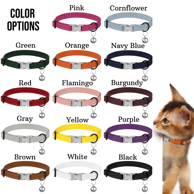 Leather Cat Collar with Buckle and Removable Bell - Non Breakaway Adjustable Soft Safety Small Pet Collars for Girl Boy Cats Kitten (Orange) Orange - PawsPlanet Australia