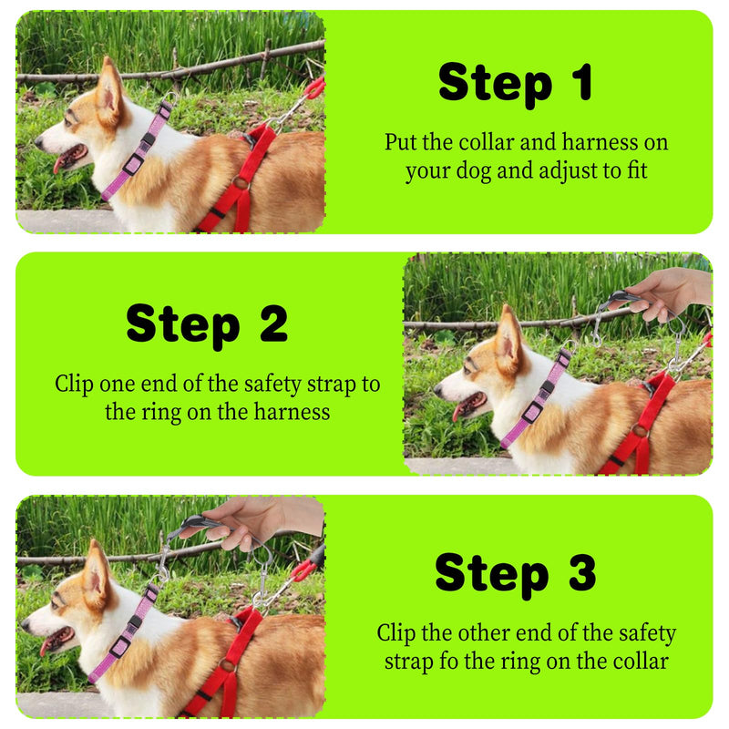 3 Pcs Dog Collar Safety Clip, Double Clip Dog Leash Extender, Adjustable Reflective Nylon Prong Collar Backup Set for Dog Harness Connector - PawsPlanet Australia