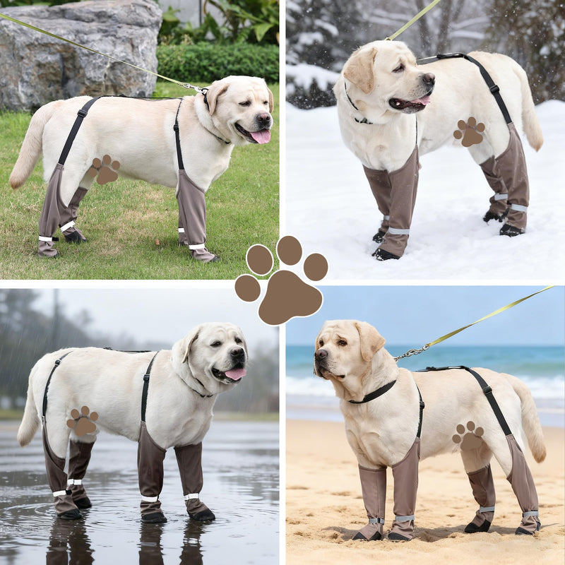 Dog Suspender Boots for Small/Medium/Large Dogs, Tall Waterproof Paw Protectors, Anti-Slip & Fall Rain Booties Snow Shoes Leggings, Adjustable Strap Pet Boots for Outdoor Walking Hiking (L) L - PawsPlanet Australia
