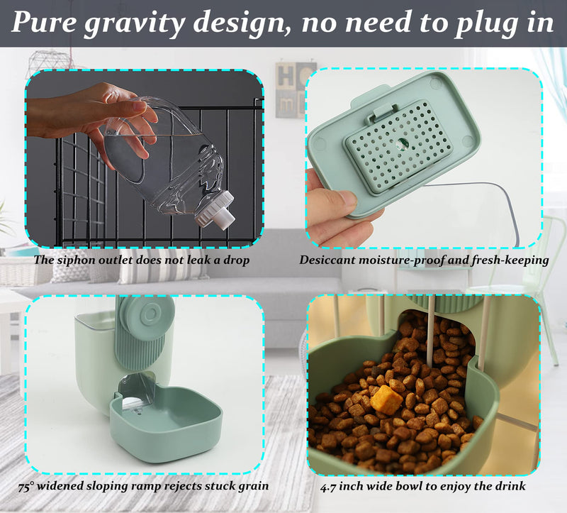 35oz Hanging Automatic Pet Food Water Dispenser, Auto Gravity Pet Feeder and Waterer Set, Cage Cat Food Bowl Dog Feeding Station for Puppy and Kitten Rabbit Chinchilla Hedgehog Ferret (Green) Green Waterer and Feeder C - PawsPlanet Australia