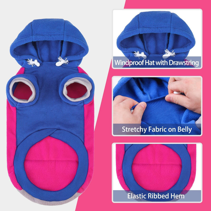 PUPTECK Fleece Dog Hoodie Puppy Sweatshirt Soft Warm Dog Clothes with Pocket Hooded Sweater for Small Medium Dogs Autumn Winter Wearing, Rosepink/NavyBlue, M M (CHEST 22", BACK 16", NECK 13") - PawsPlanet Australia