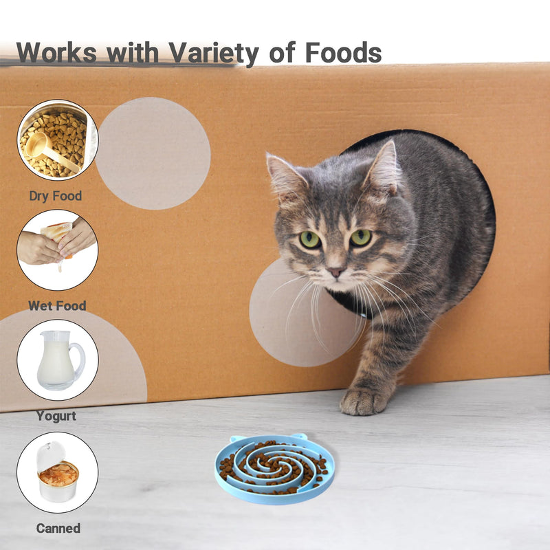 Silicone Slow Feeder Cat Bowl - Cat Slow Feeder Dry Wet Food for Healthy Eating - Slow Feeder for Cats Easy to Clean (Green and Blue) Green and Blue - PawsPlanet Australia