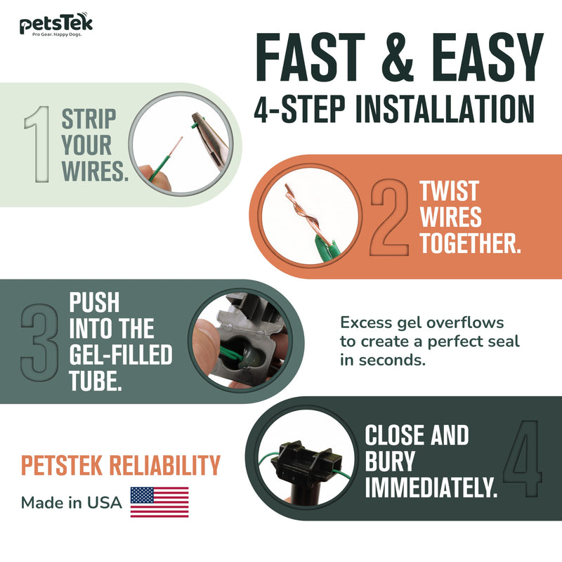 PetsTEK 5 Pack Direct Bury Waterproof Wire Splice Kit, Wire Nut Electrical Connectors for Wire Break Repair, Compatible with PetSafe, SportDog, Dogtra In-Ground Dog Fence Systems, Made in USA Pack of 5