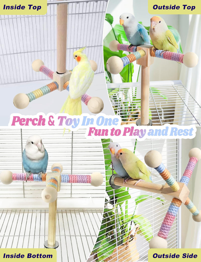 Bird Stand Perch Toy for Small & Medium Birds, 360° Rotating Natural Wooden Parrot Perchs for Bird Cages, Interactive Spinning Toy fo Parrot Parakeets Cockatiels Lovebirds Conures Finches Budgies - PawsPlanet Australia