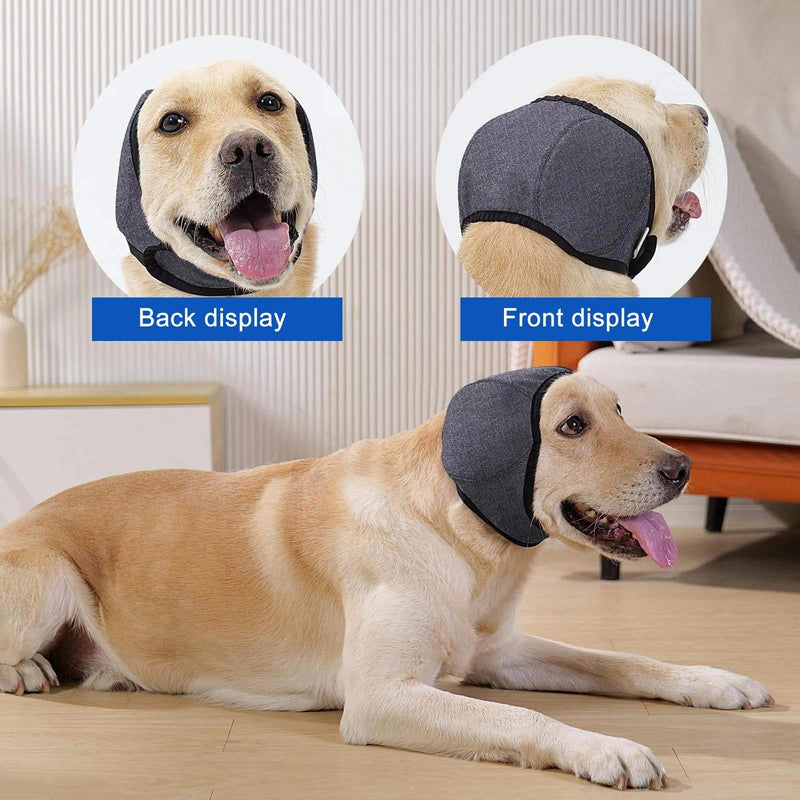 Dog Ear Muffs Noise Protection, Dog Snood Swim Ear Protectors, Waterproof Adjustable Cat EarCaps Shower Wrap, Pet Snood EarCovers for Bath, Anxiety Relief,Swimming,Grooming, (Gray, M)