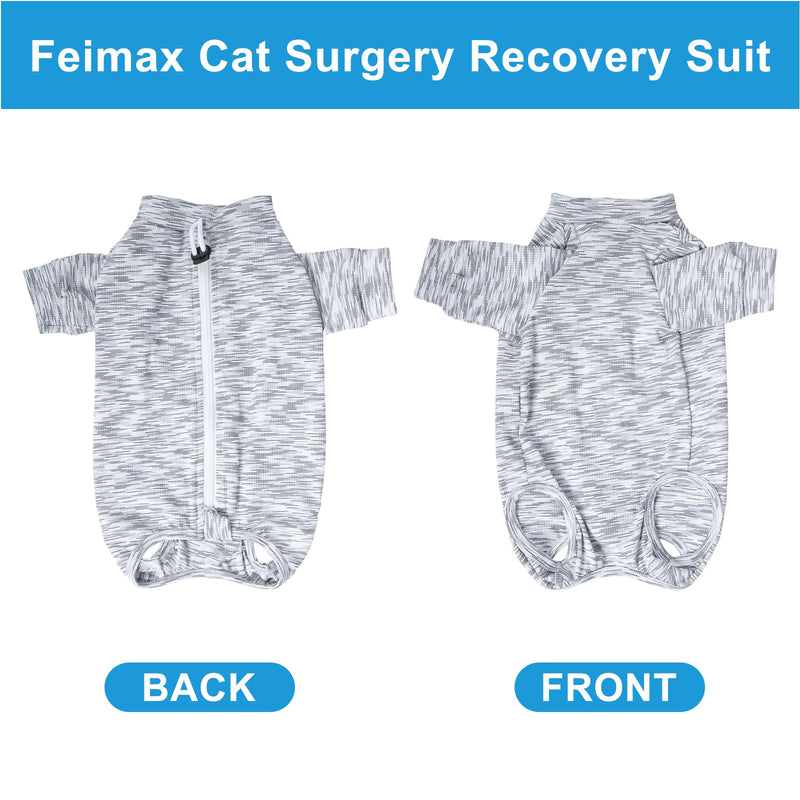 FEimaX Cat Recovery Suit for Spay Abdominal Wounds, Kitten Onesie Bodysuit with Zipper for Female and Male Cats After Surgery, Anti-Licking Pet Surgical Pajamas Long Sleeve Front Leg Prevent Shedding Black Small