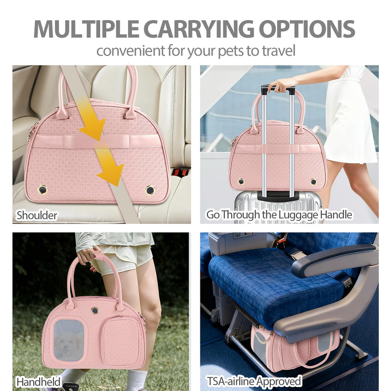 Dog Purse Carrier for Small Dogs, TSA Airline Approved Pet Tote Bag, Fashion Soft-Sided Puppy Carrier Purse with Pockets for Travel, Shopping, Daily Use (Pink, 16.1inch x 8.7inch x 12inch(LxWxH)) Pink 16.1inch x 8.7inch x 12inch(LxWxH)