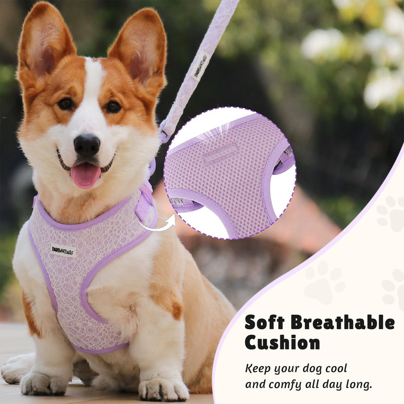 Lavender Lace Dog Harness with D-Ring Leash Clip Set,Adjustable Soft Padded and Cotton Fabric Pet Vest for Large,Medium and Small Dogs (Lanvender, Small) Lanvender - PawsPlanet Australia