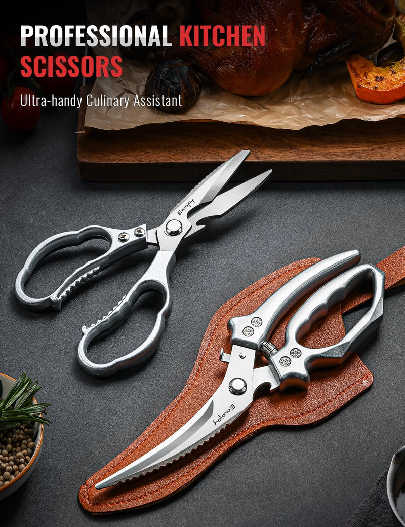 Emojoy 2-Piece Kitchen Scissors Set with Poultry Shears, Japanese Stainless Steel Kitchen Shear, All Purpose Scissor for Food, Chicken Bones, Dishwasher Safe - PawsPlanet Australia