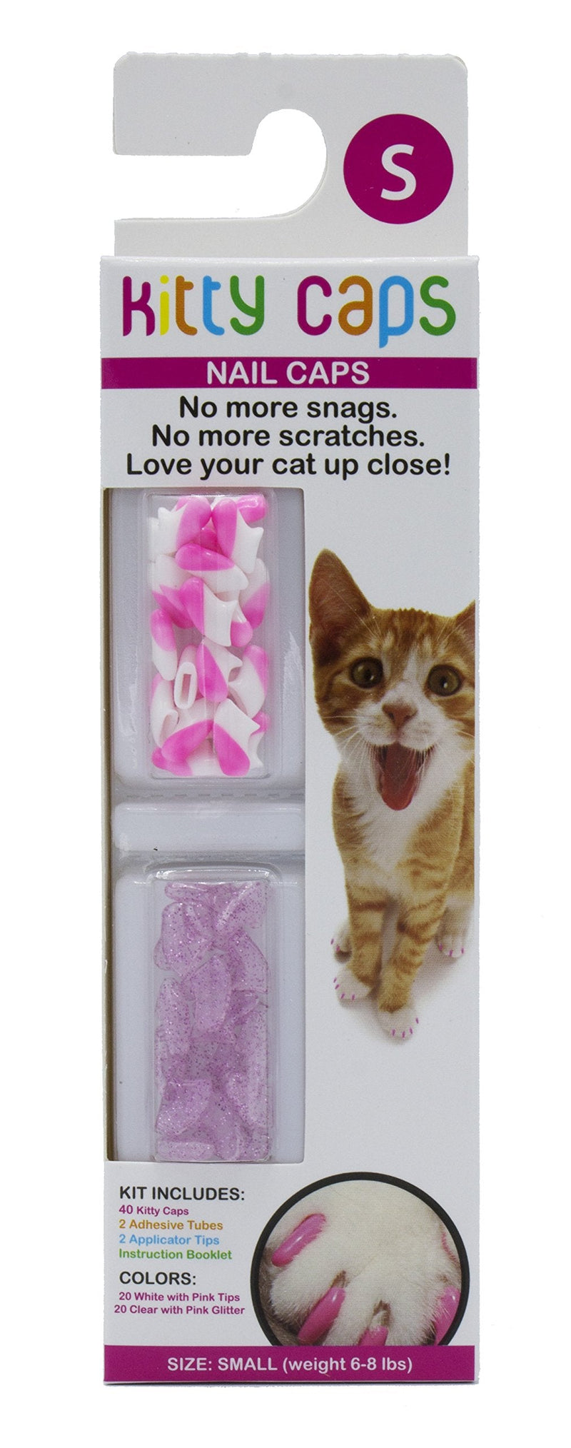 Kitty Caps Nail Caps for Cats | White with Pink Tips & Clear with Pink Glitter, 40 Count, Small - 3 Pack | Safe, Stylish & Humane Alternative to Declawing | Stops Snags and Scratches, (FF9317PCS3) - PawsPlanet Australia