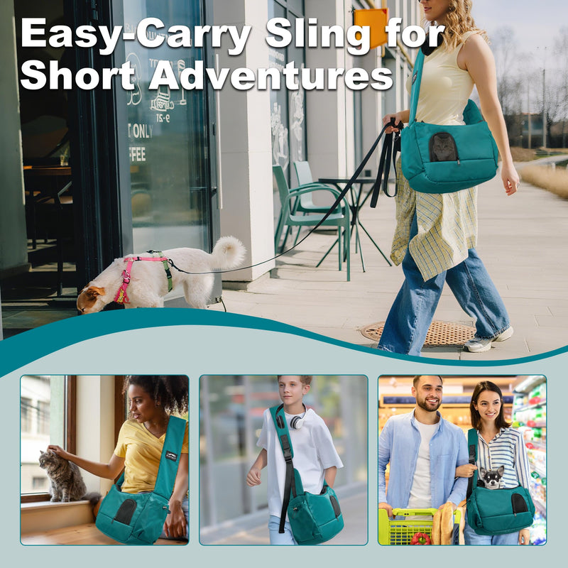 Cat Sling, Hands-Free Cat Carrier Pouch up to 7 lb, Cat Sling with Safety Strap and Pockets, Ideal for Travel and Daily Use, Peacock Blue - PawsPlanet Australia