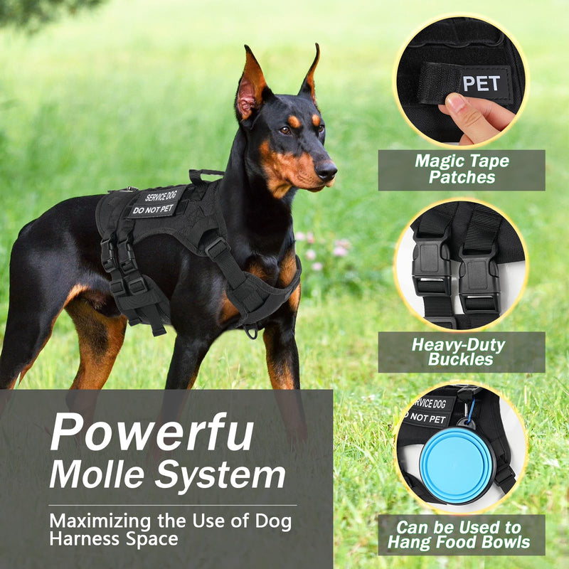 No Pull Tactical Dog Harness for Large Dogs, Escape Proof Molle Dog Vest Harness and Leash Set, Adjustable Military Service Dog Harness with Handle for Medium Large Dogs(Black, L) Black - PawsPlanet Australia