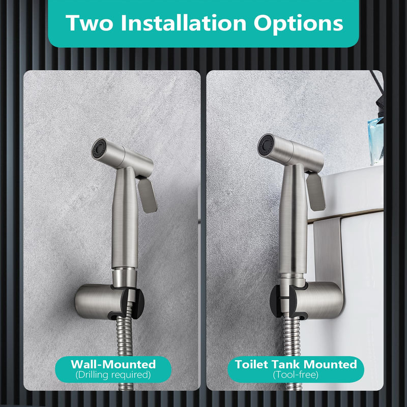 BARROCK Handheld Bidet Sprayer for Toilet, Stainless Steel Metal Made Baby Cloth Diaper Spraying Kit, Bathroom Toilet Bidet Attachment Set for Bathing Pets and Feminine Hygiene, Brushed Nickel 1