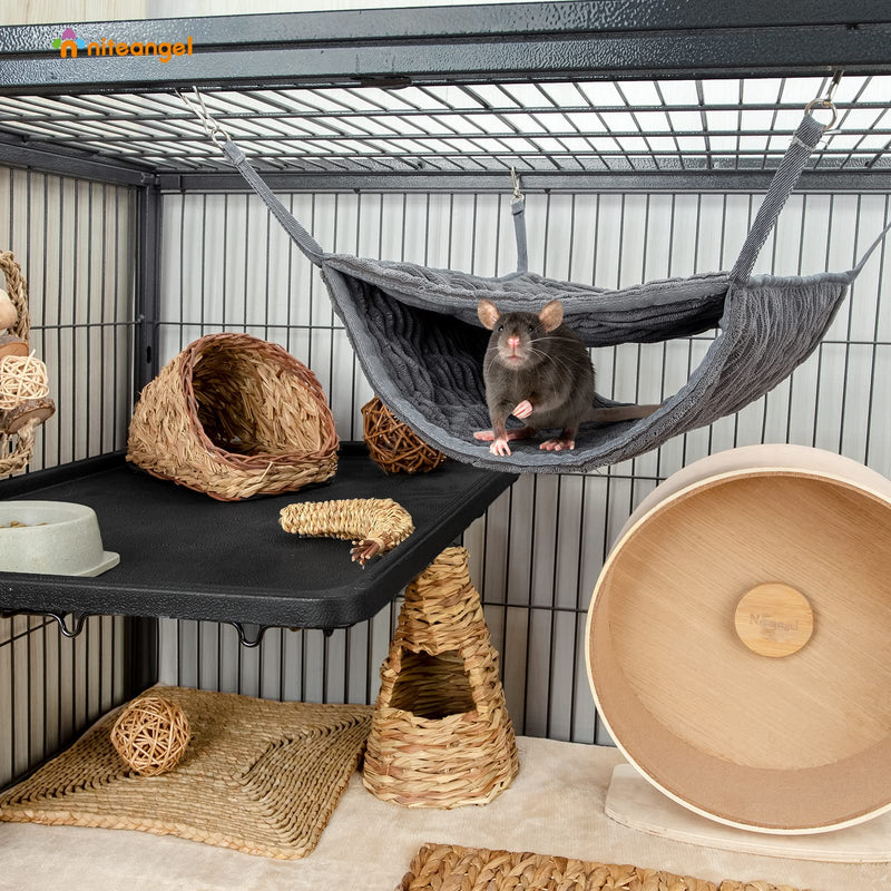 Niteangel Luxury Double Bunkbed Hammock, Fit 2 Adult Ferrets or 5 More Adult Rats Warm Plush Hanging Hammock Bed Hideout for Hamster Guinea Pig Rat Ferret Chinchill(Gray) Gray - PawsPlanet Australia