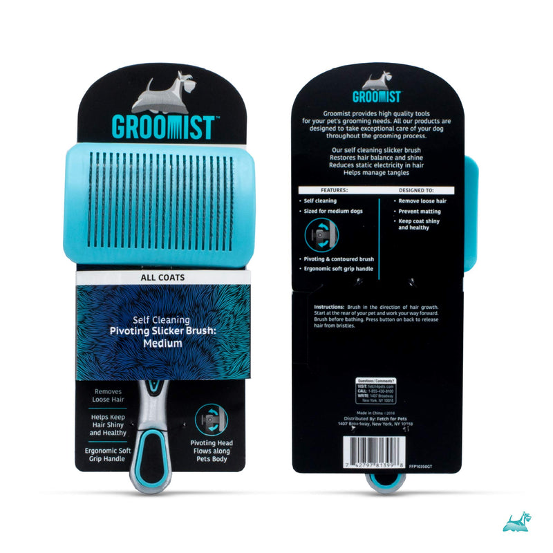 Ergonomic Pivoting Slicker Brush for Medium Dogs - Self Cleaning and Shedding Control for Loose Hair and Mats - PawsPlanet Australia