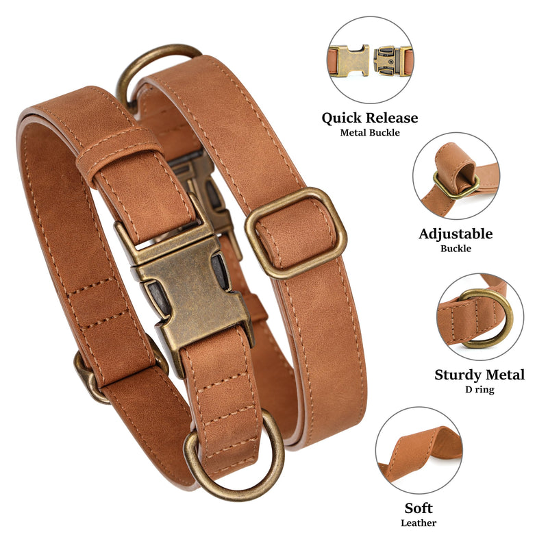 Didog Soft PU Leather Dog Collar, Stylish Quick Released Dog Collars for Medium Dogs, Easy Clean Adjustable Pet Collar for Daily Walking, Light Brown, M Fit 14-18" Neck M：Fit 14-18" Neck, Width ¾"