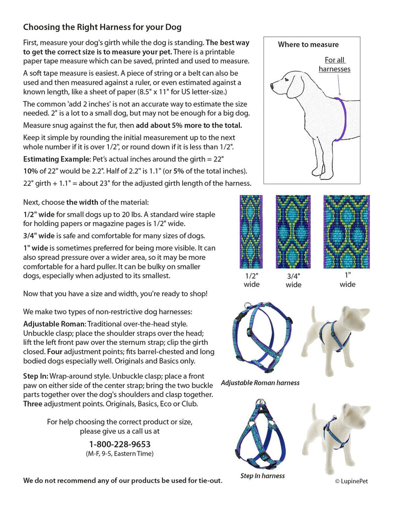 Small Dog Adjustable Harness by Lupine ECO Collection 3/4" Wide Mountain Lake with 12-20" Girth - PawsPlanet Australia