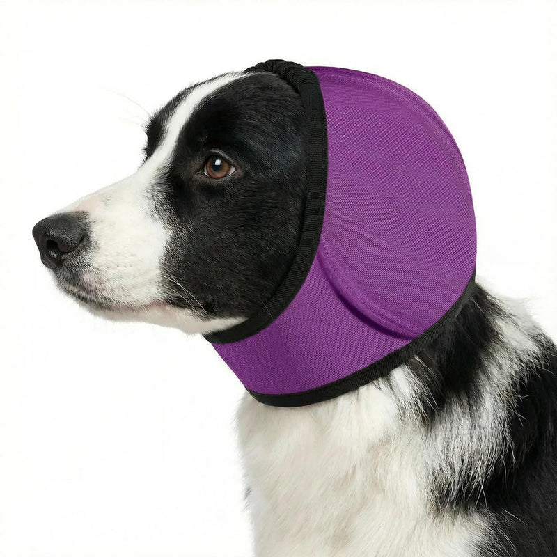 No Flap Ear Wraps for Dogs, Dog Ear Muffs Noise Protection & Anxiety Relief, Quiet Ears Cover Headband Waterproof Ear Protector for Fireworks Grooming Swimming Bathing, Purple M