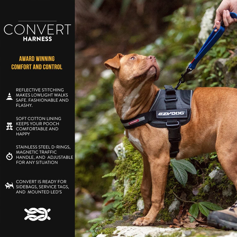 EZYDOG Convert Dog Harness | Magnetic Handle, Anti Pull Harness, Dog Harness for Small, Medium and Large Dogs, LED Light Mount, Reflective Strips, Contoured & Breathable Fabric (XS, Corduroy) X-Small - PawsPlanet Australia