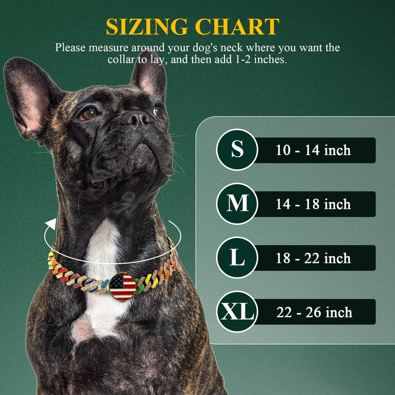 Gold Chain Dog Collars with Personalized, Diamond Collar Cuban Link 19MM Strong Heavy Duty Chew Proof, Dog Collar with AirTag Holder, Pet Collar for Small Medium Large Dogs (L:18"-22") L:18"-22"