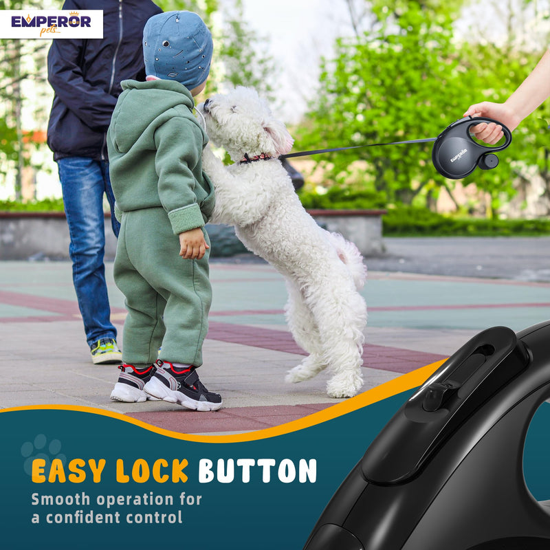 Emperor Pets 26 ft Retractable Dog Leash Black - Heavy Duty Retractable Pet Leash with Anti-Slip Grip for Medium to Large Dogs up to 110 lbs -Aura BB26 26 ft (8m) - PawsPlanet Australia