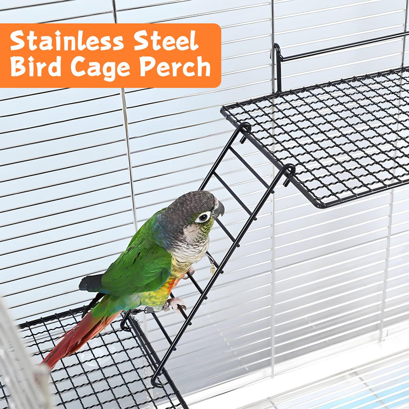 BNOSDM 4 PCS Bird Perches Platform, Stainless Steel Grid Platform for Parakeet Parrot Stand with Climbing Ladder Bird Cage Accessories for Small to Large Birds (Black) Black - M +L - Hook - PawsPlanet Australia