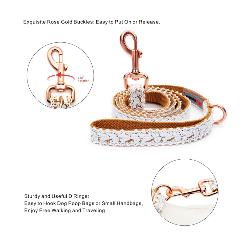 Dog Leash Cotton Lace Handmade 4-5 FT Adjustable Comfortable Unique Leashes for Small Medium Large Dogs Brown Single M