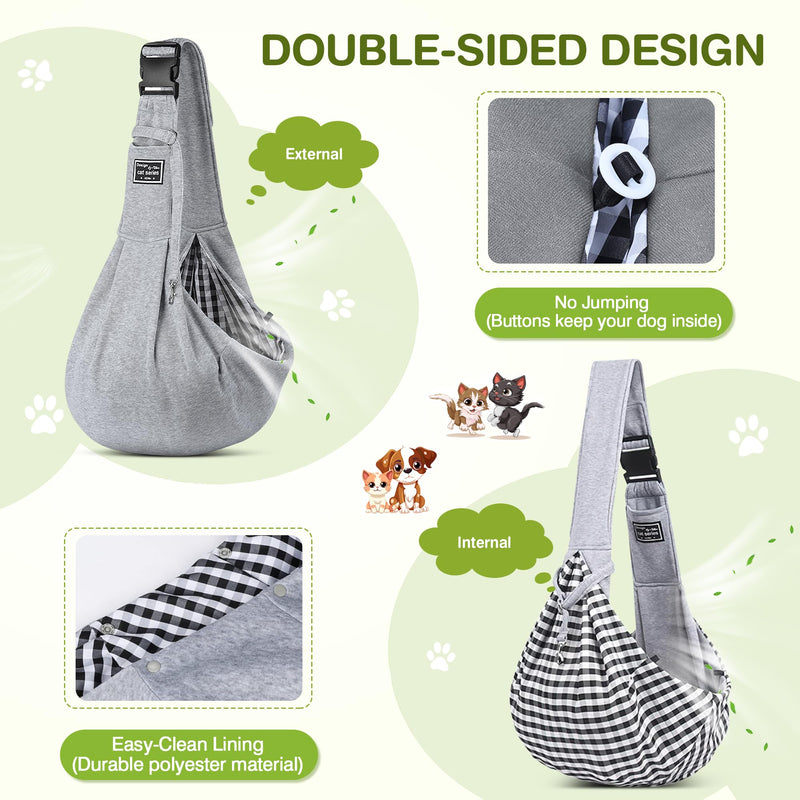 ALLSOPETS Pet Carrier Bag Dog Carrier Sling Reversible Puppy Carrier Purse with Storage Pocket Hand-Free Pet Sling Carrier for Carry Small Dogs Cats Suitable for Travel Outdoor (Light Grey) Light Grey - PawsPlanet Australia