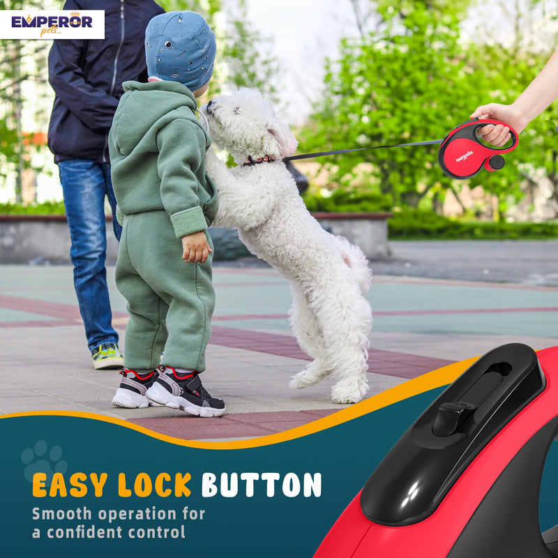 Emperor Pets 26 ft Retractable Dog Leash Red - Heavy Duty Retractable Pet Leash with Anti-Slip Grip for Medium to Large Dogs up to 110 lbs -Aura BR26 - PawsPlanet Australia
