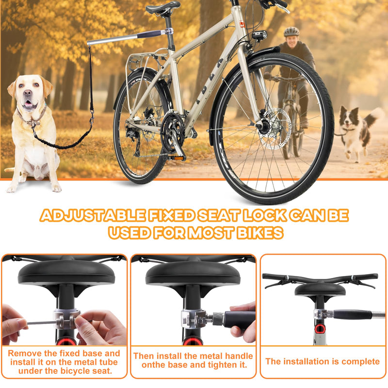 Hands Free Dog Bike Leash - Heavy Duty Bicycle Attachment with Quick Connect & Buffer Rope, Fit Leash for Medium Large Dogs - Cycling, Jogging, Outdoor Exercise (Black) - PawsPlanet Australia