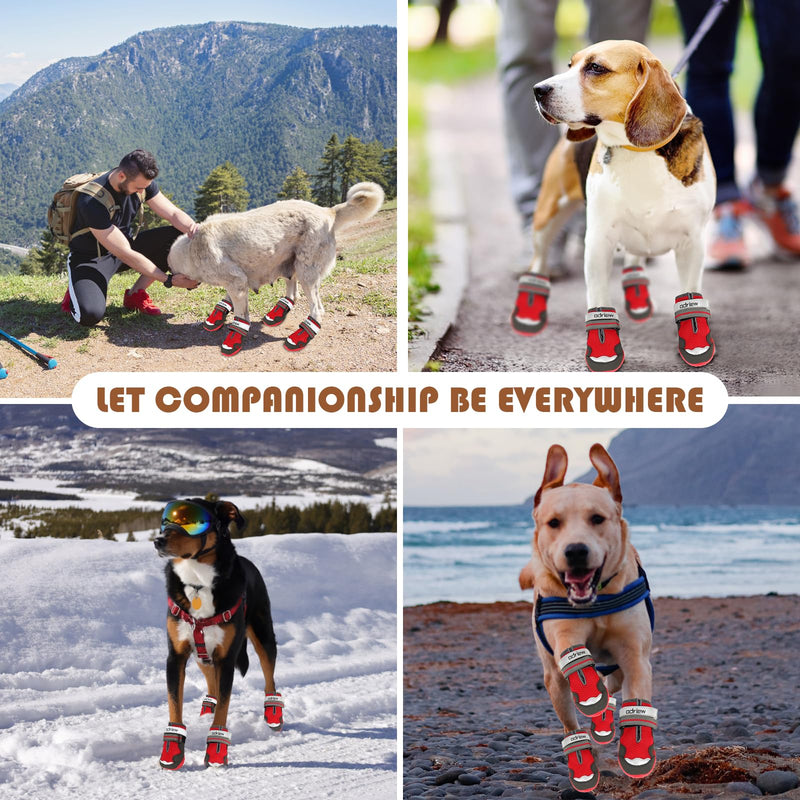 Dog Shoes Large Size Dogs, Medium Dog Booties-Dog Boots & Paw Protectors, 4PCS Shoes for Dogs with Reflective Strip, Anti-Slip Sole for Hot Pavement, Rain, Snow Walking, Hiking. (Reds, 5) Reds - PawsPlanet Australia