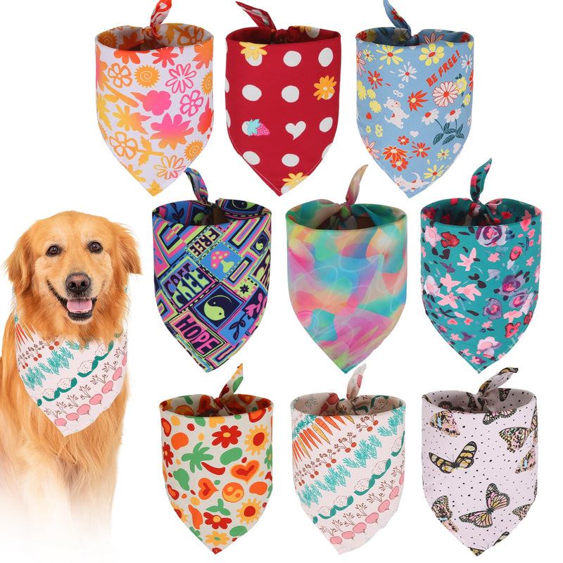 9 Pack Dog Bandanas, Polyester Dog Bandana Bulk for Boy Girl, Pet Scarf Washable, Flower Pattern - PawsPlanet Australia