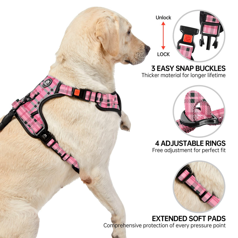 NESTROAD No Pull Dog Harness with Leash, Reflective No Choke Pet Vest Harness,Adjustable Soft Padded Dog Harness with Easy Control Handle for Medium Dogs(Checkered Pink,Medium) ?M?neck 13-17" chest 17-25" Checkered Pink - PawsPlanet Australia