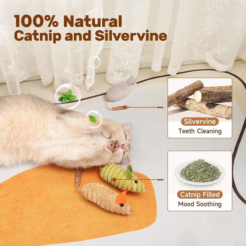 Potaroma Cat Toys 3Pcs Squeak Mice, Interactive Catnip Silvervine Animals Toys for Indoor Kittens, Dental Matatabi Cat Nip Chirping Toy, Cat Chew Exercise Toy for All Breeds and Species 8.0 Inches