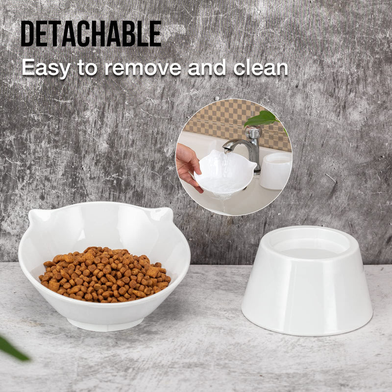 Detachable Elevated Cat Bowls, 15° Tilted Raised Cat Food Bowl Anti-Vomiting,Whisker Friendly, Adjustable Cat Dishes for Protecting Spine,Adult Kitten White - PawsPlanet Australia