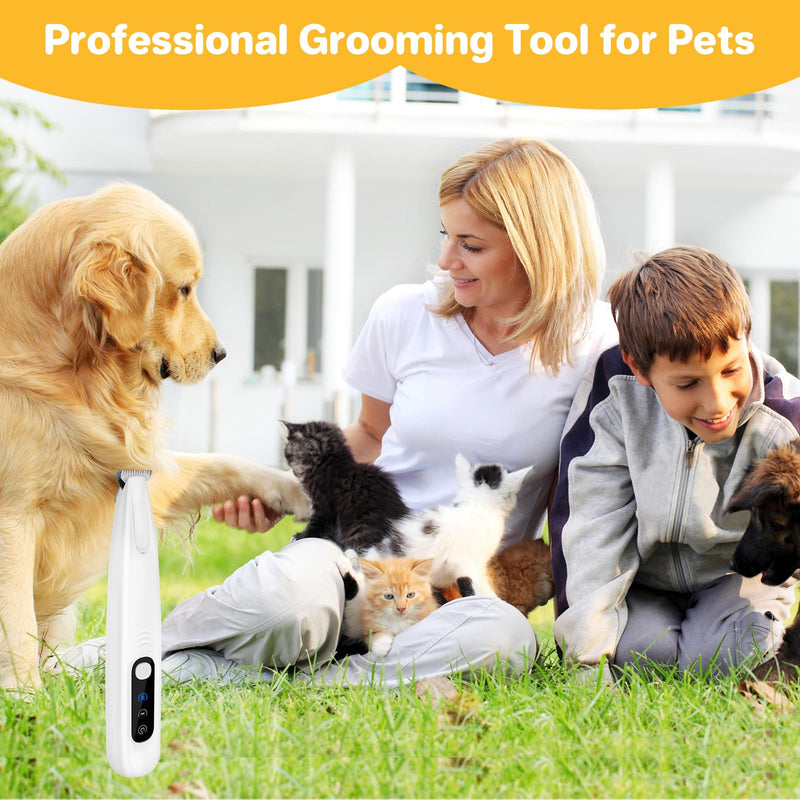 ETACCU Dog Paw Trimmer, Ultra-Quiet Pet Paw Hair Clipper with LED Light - Electric Calm Clippers Shaver for Cats Grooming Tool for Eyes, Ears, Face & Small Areas White with storage bag - PawsPlanet Australia