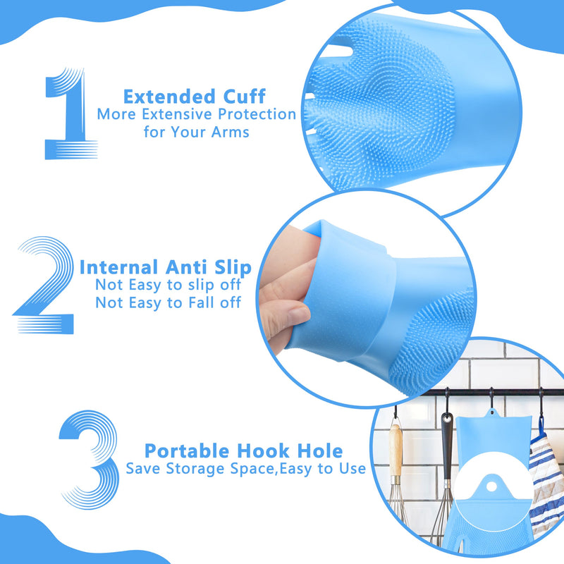 Pet Grooming Gloves—Heat Resistant Dog Washing Gloves with High-Density Teeth, Dog Bath Scrubber with Enhanced Five Finger Design, Silicone Gloves for Dogs and Cats Bathing, Massage (Blue) one size Blue - PawsPlanet Australia