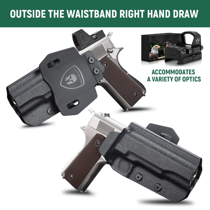 WARRIORLAND OWB Kydex Holster with Optic Cut, Select Fit for Glock 17/19/19X/ 43/43X MOS, No Rail 1911, Hellcat/Hellcat Pro, Taurus G2C/G3C, Shield Plus/EZ, P320/P365/P226 &More, 1.75" Paddle Holster No-Railed 1911 5" (Colt/Kimber/RIA/Ruger/Tisas...)
