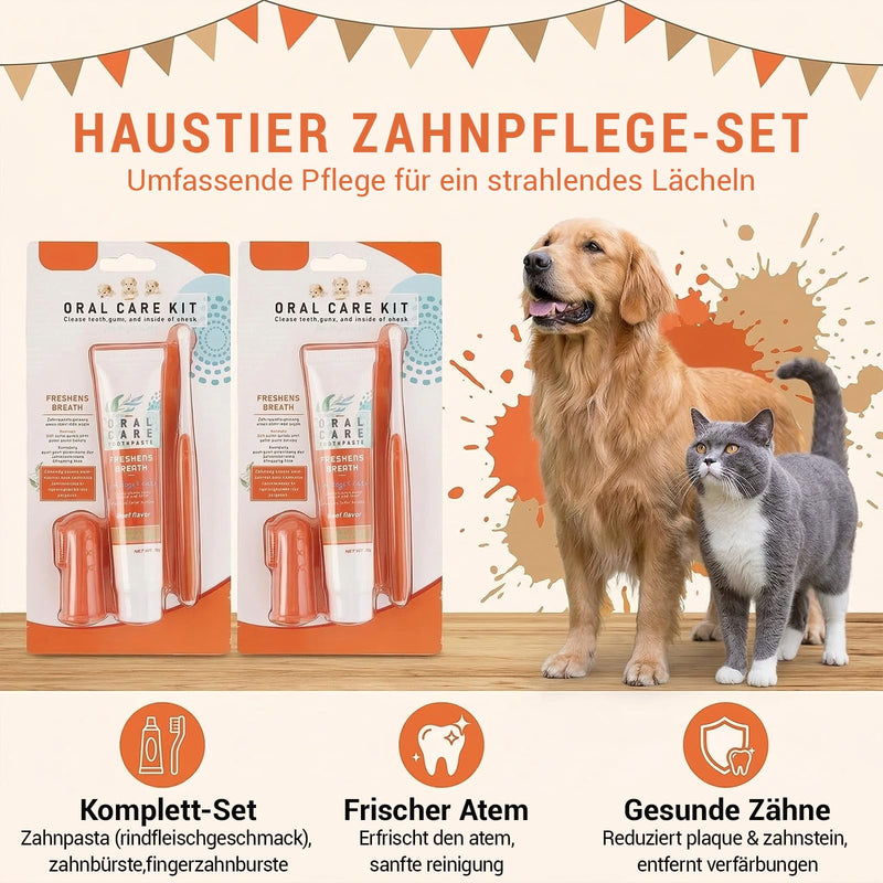 2-Piece Dog Dental Care Set, Dog Toothpaste Against Bad Breath and Tartar, Dental Care for Dogs and Cats, Removes Plaque and Bad Breath