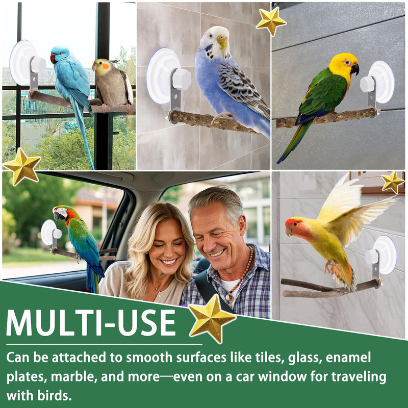 2 Pcs Natural Bird Perch Stand with Suction Cup Window Birds Perch for Window Mirror Car Shower Ceramic Tiles Bath Wood Training Perch, for Bird, Cockatoo, Macaw, Parakeet - PawsPlanet Australia