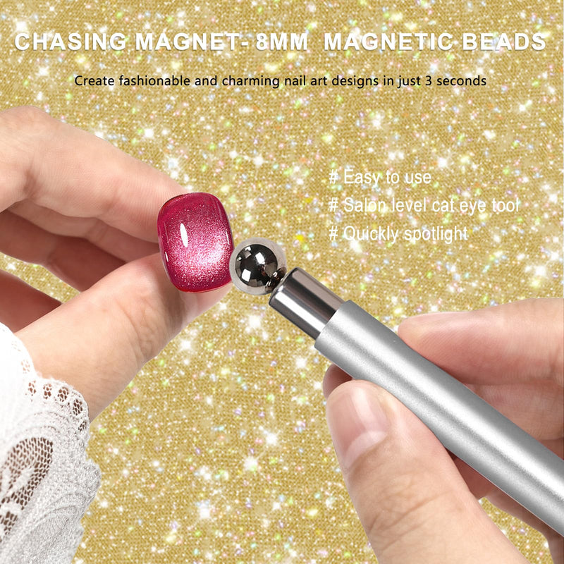 Cat Eye Magnet for Nails, Chasing Light Cat Eye Nail Art Design Nail Magnets Tool with Magnetic Beads, Double Head Cat Eye Gel Polish Magnetic DIY Manicure Accessories - Silver - PawsPlanet Australia