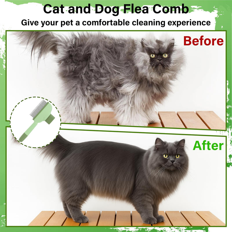 Flea Brush for Cat – Cat Comb for Shedding, Deshedding Brush for Cats & Dogs with Release Button, Pet Hair Removal Comb with Long & Short Stainless Steel Teeth (Green, 1 Pack) - PawsPlanet Australia