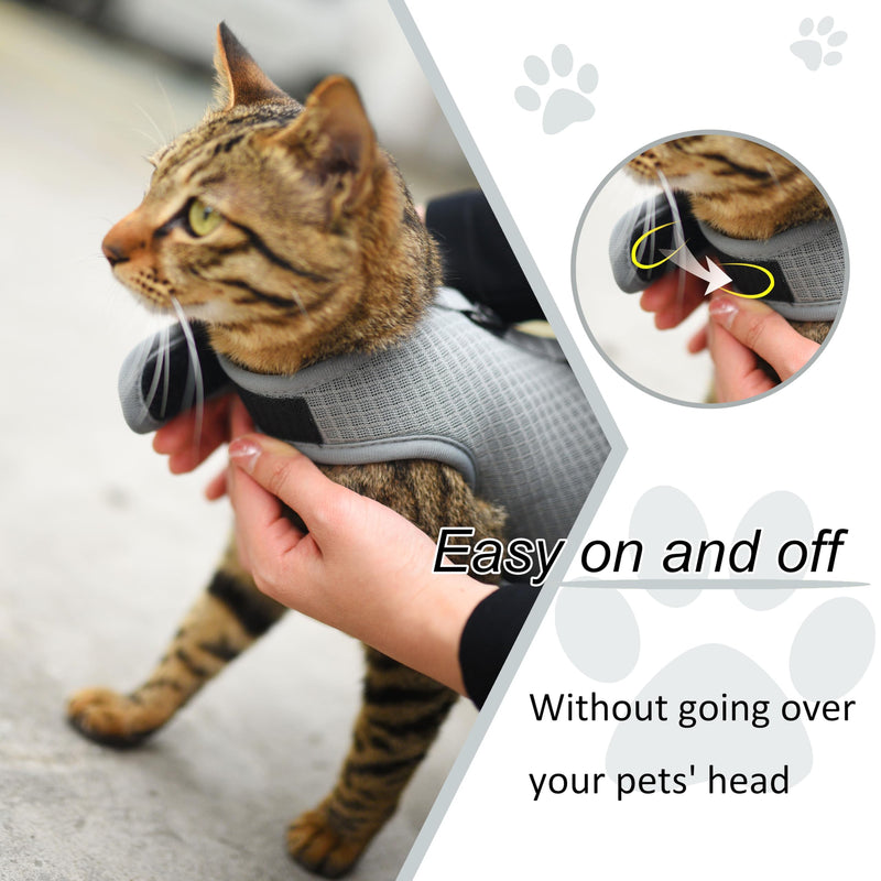 Cat Harness and Leash Escape Proof Breathable Mesh Fabric Adjustable Padded Stylish Cat Harness Solid Grey L Grey (mesh fabric) L 8-12LBS