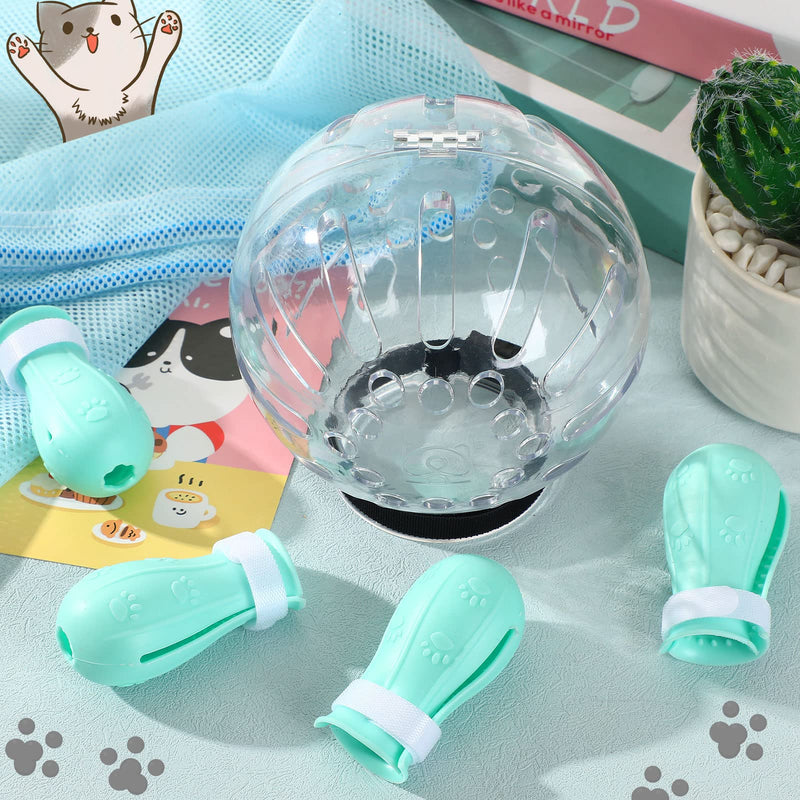 Cat Helmet for Grooming - Adjustable Hood Bubble Helmet with Boots Paw Covers and Bath Bag for Cat Dog Pet Bathing Shaving Material Type A