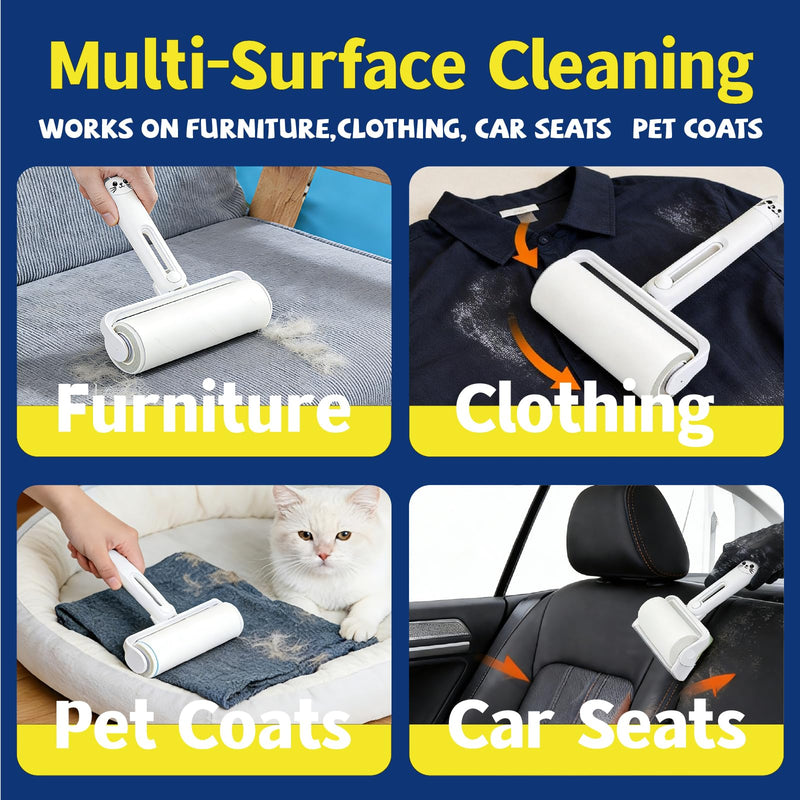 Electrostatic Pet Hair Removal Glove - Includes Self-Cleaning Deshedding Comb + Refillable Lint Roller + Soft Bath Brush, 4-in-1 Pet Grooming Kit for Cats/Dogs/Clothes/Couch/Car yello