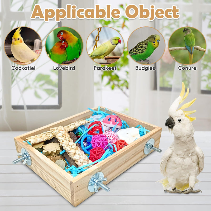 BNOSDM Bird Foraging Toys Box Colorful Parrot Foraging and Shredding Toy Boxes Natural Bird Toy Wooden Birds Chewing Toys for Parakeet, Conure, Cockatiel, Budgies, Lovebirds (Small) 7.87x 5.9x 1.57in - PawsPlanet Australia