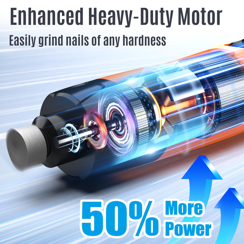 Casfuy New 6-Speed Dog Nail Grinder - 50% More Power Dog Nail Trimmers with 2 LED Lights Quiet 7h Running Time Electric Pet Nail Grinder File Toenail Grinder for Large Medium Small Dogs & Cats (OR) Orange - PawsPlanet Australia