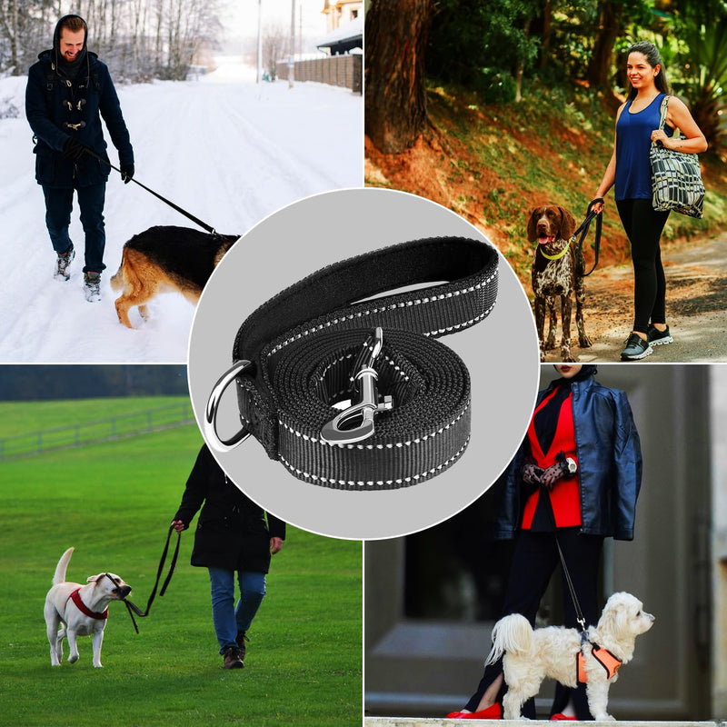 Dog Leash 6 FT, Double Sided Reflective Dog Leash with Soft Padded Handle, Durable Metal Snap Hook Nylon Heavy Duty Leashes for Small Medium and Large Dogs, 1 Inch Wide, Black - PawsPlanet Australia