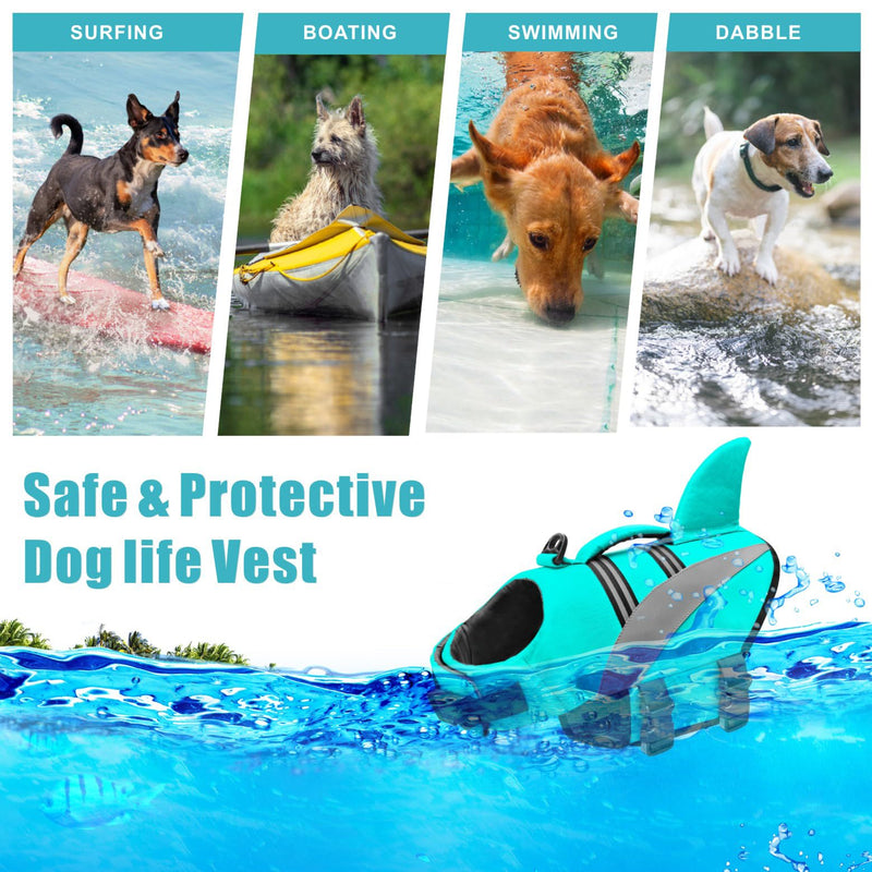 Mosucoirl Dog Life Jacket High Flotation,Shark Dog Lifesavers Floats Coat High Visibility Reflective Pet Safety Vest Swimsuits Small Medium Large Dog Life Vest for Swimming Boating Surfing Kayaking L Blue - PawsPlanet Australia